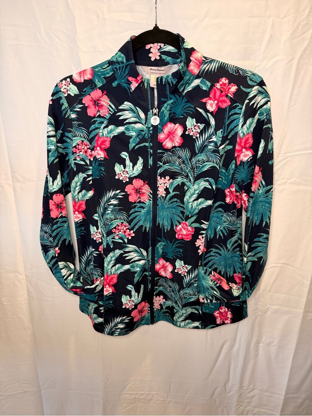 Tommy Bahama Navy Bomber Jacket with Pink & Teal Floral